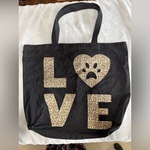 Black Tote Bag with Leopard Print LOVE Design